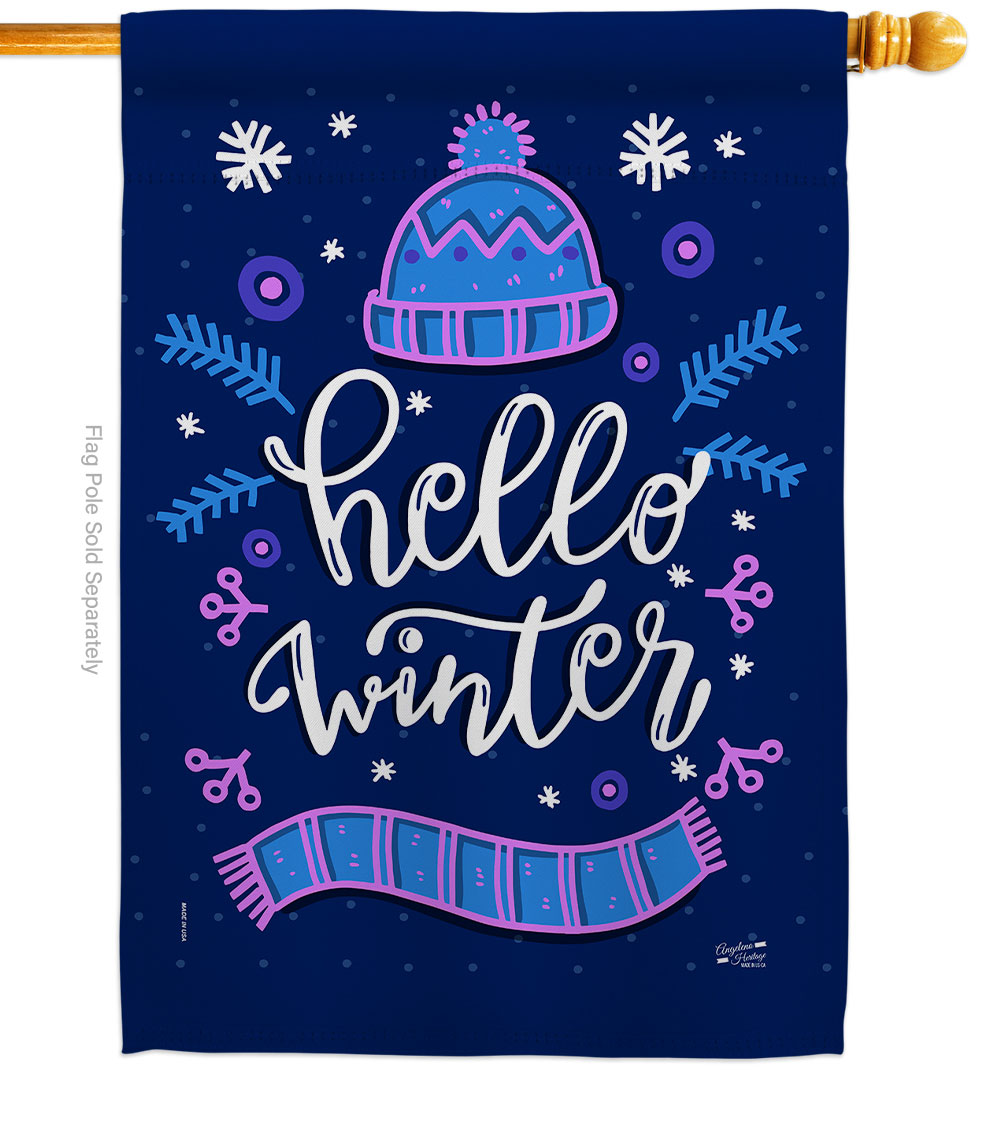 28 x 40 in. Hello Winter House Flag with Wonderland Double-Sided Decorative Vertical Flags Decoration Banner Garden Yard Gift