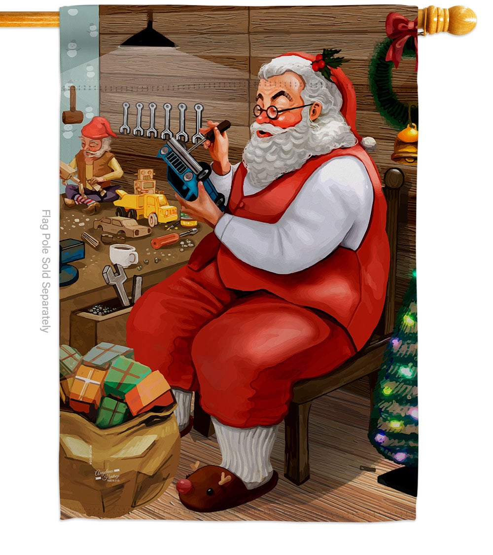 H137301-BO 28 x 40 in. Santa Workshop House Flag with Winter Christmas Double-Sided Decorative Vertical Flags Decoration Banner Garden Yard Gift