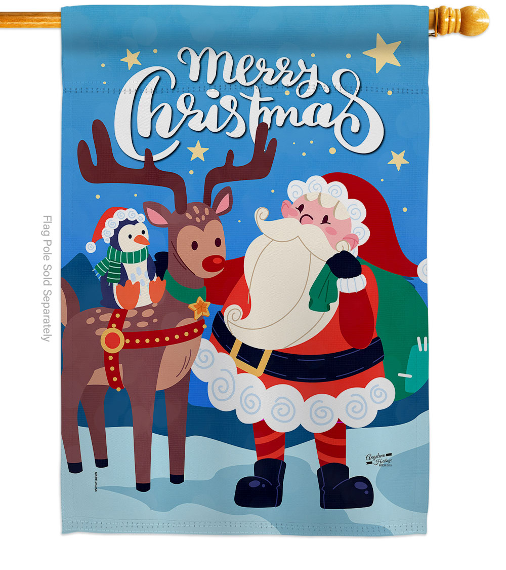 28 x 40 in. Santa with Friends House Flag with Winter Christmas Double-Sided Decorative Vertical Flags Decoration Banner Garden Yard Gift