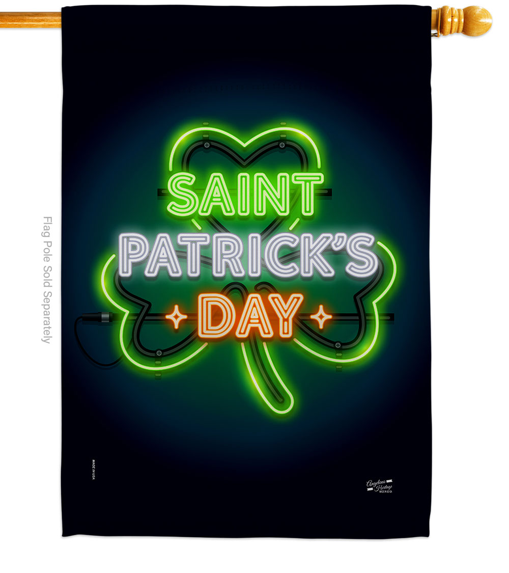 H137313-BO 28 x 40 in. Saint Pat Neon House Flag with Winter Christmas Double-Sided Decorative Vertical Flags Decoration Banner Garden Yard Gift