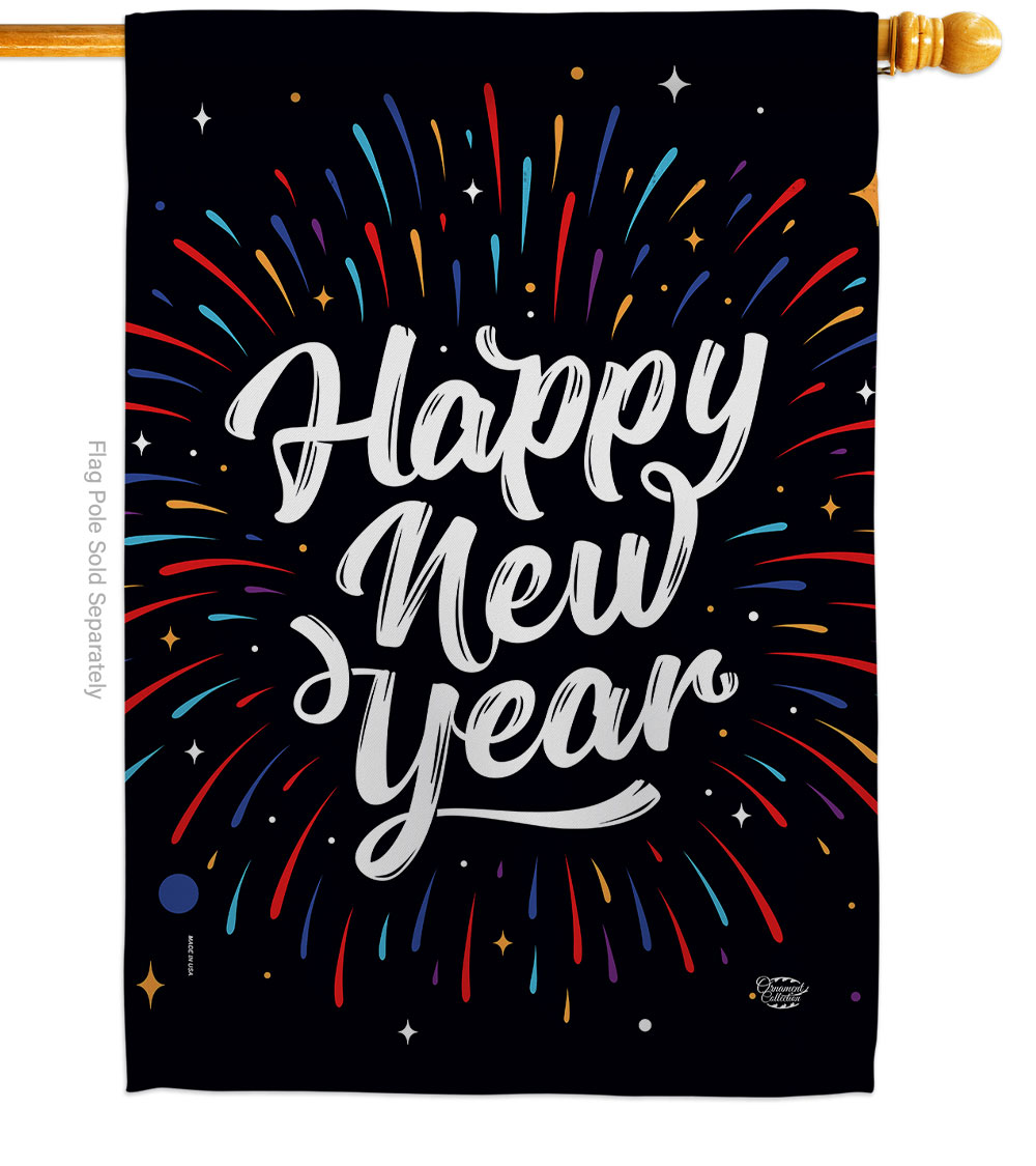 28 x 40 in. Happy New Year House Flag with Winter Double-Sided Decorative Vertical Flags Decoration Banner Garden Yard Gift