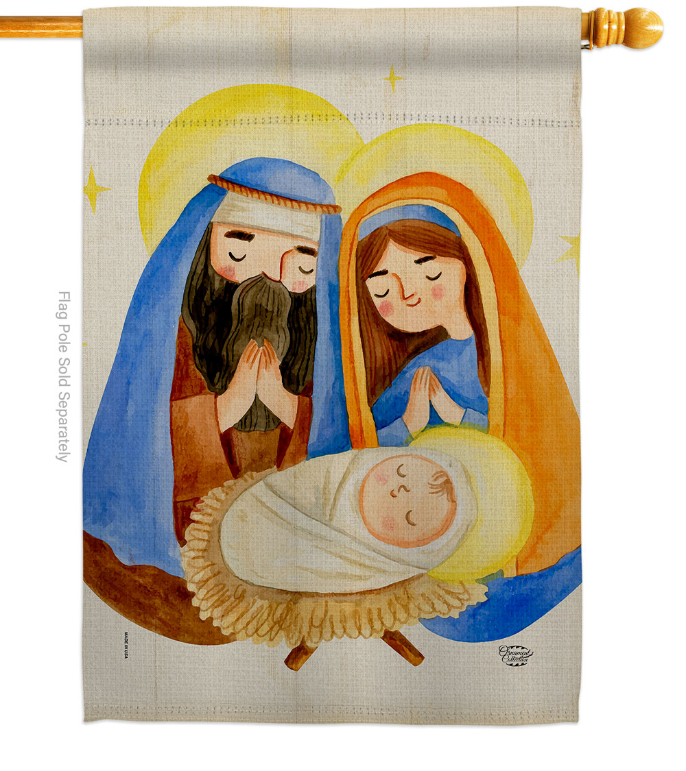 28 x 40 in. Nativity Scene House Flag with Winter Double-Sided Decorative Vertical Flags Decoration Banner Garden Yard Gift
