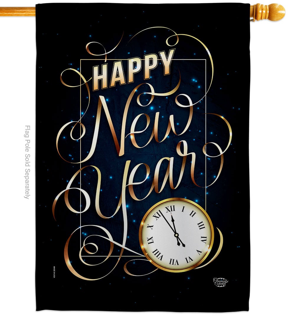 28 x 40 in. New Year Clock House Flag with Winter Double-Sided Decorative Vertical Flags Decoration Banner Garden Yard Gift