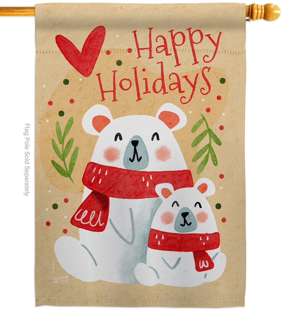 28 x 40 in. Beary Happy Holiday House Flag with Winter Wonderland Double-Sided Decorative Vertical Flags Decoration Banner Garden Yard Gift