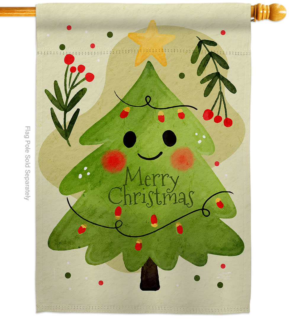 28 x 40 in. Mr Christmas Tree House Flag with Winter Double-Sided Decorative Vertical Flags Decoration Banner Garden Yard Gift
