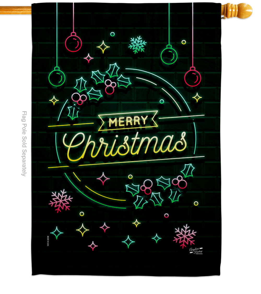 28 x 40 in. Christmas Neon Light House Flag with Winter Double-Sided Decorative Vertical Flags Decoration Banner Garden Yard Gift