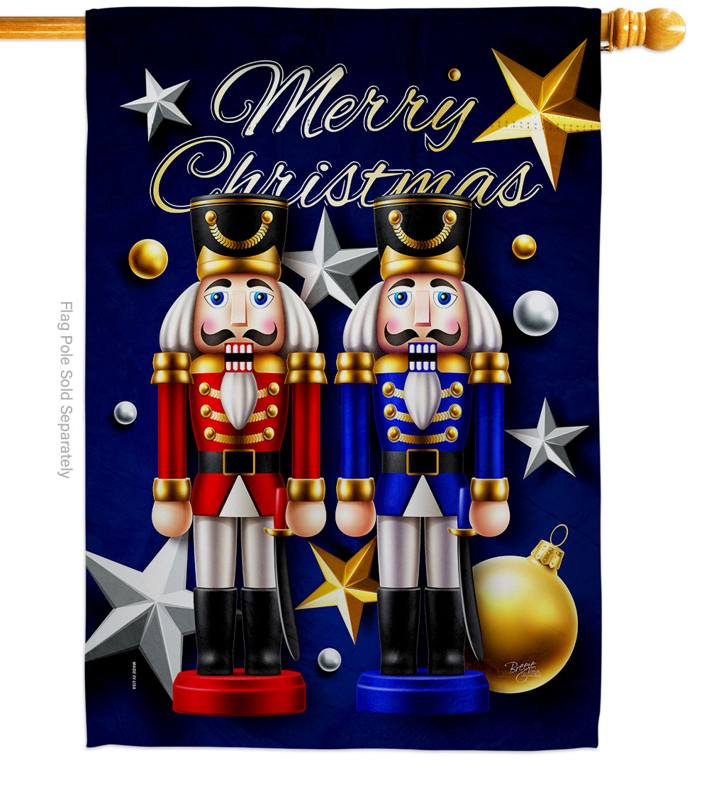 28 x 40 in. Nutcrackers House Flag with Winter Christmas Double-Sided Decorative Vertical Flags Decoration Banner Garden Yard Gift