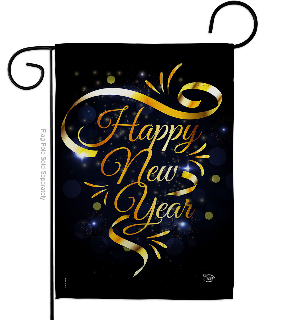 13 x 18.5 in. Gold Happy New Year Garden Flag with Winter Double-Sided Decorative Vertical Flags House Decoration Banner Yard Gift