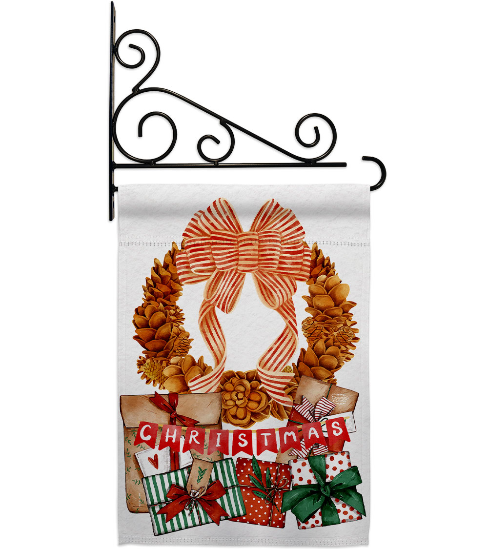 13 x 18.5 in. Pine Cone Wreath Garden Flag Set for Wintertime Christmas Double-Sided Decorative Vertical Flags & House Decoration Banner Yard Gift