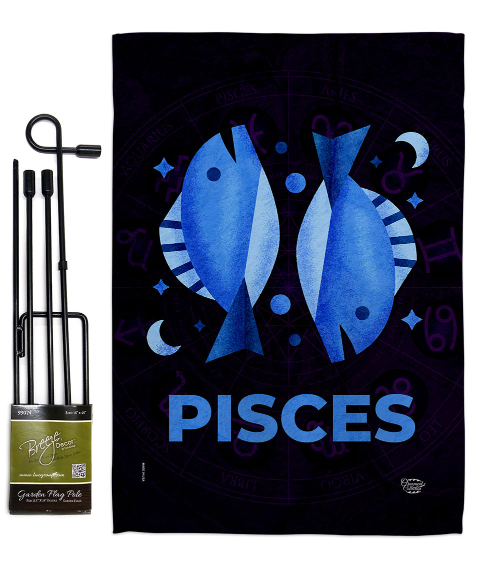 13 x 18.5 in. Pisces Garden Flag Set for Interests Zodiac Double-Sided Decorative Vertical Flags & House Decoration Banner Yard Gift