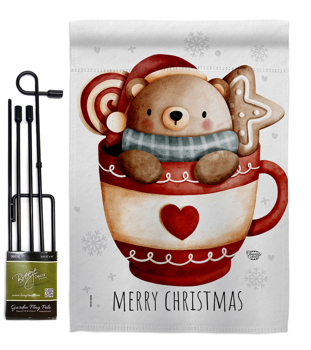 13 x 18.5 in. Beary Hot Coco Garden Flag Set for Wintertime Christmas Double-Sided Decorative Vertical Flags & House Decoration Banner Yard Gift