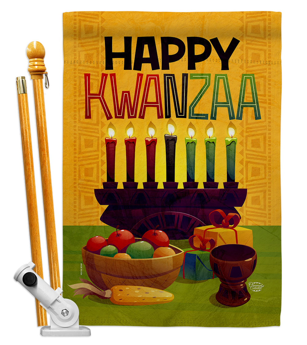 28 x 40 in. Harvest Kwanzaa House Flag Set Black History Double-Sided Decorative Vertical Flags & Decoration Banner Garden Yard Gift