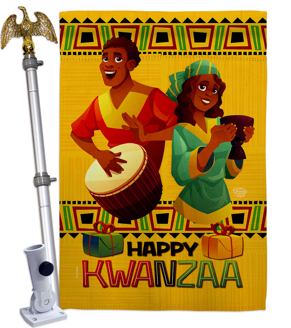 HS190022-BO-02 28 x 40 in. Joyful Kwanzaa House Flag Set Black History Double-Sided Decorative Vertical Flags & Decoration Banner Garden Yard Gift