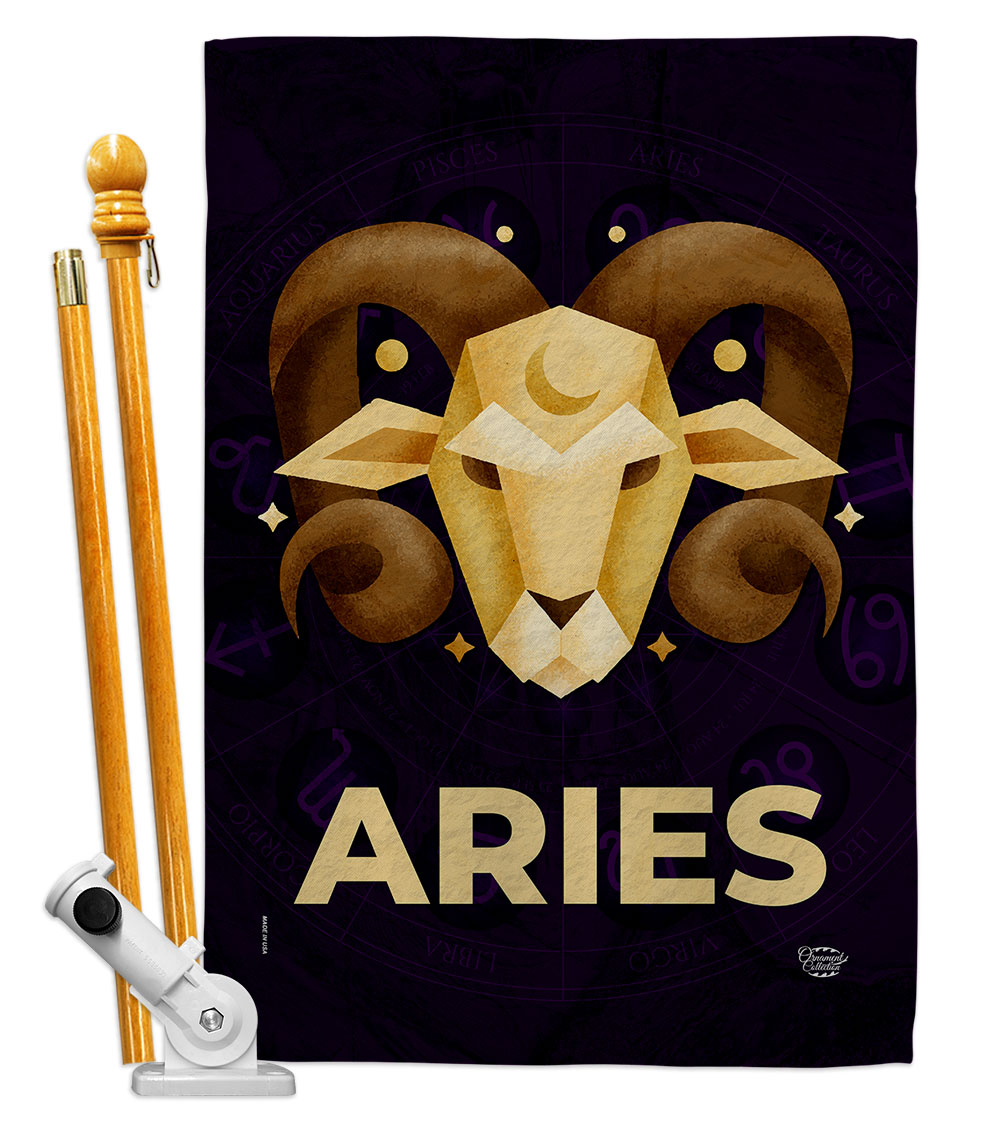 28 x 40 in. Aries House Flag Set Interests Zodiac Double-Sided Decorative Vertical Flags & Decoration Banner Garden Yard Gift