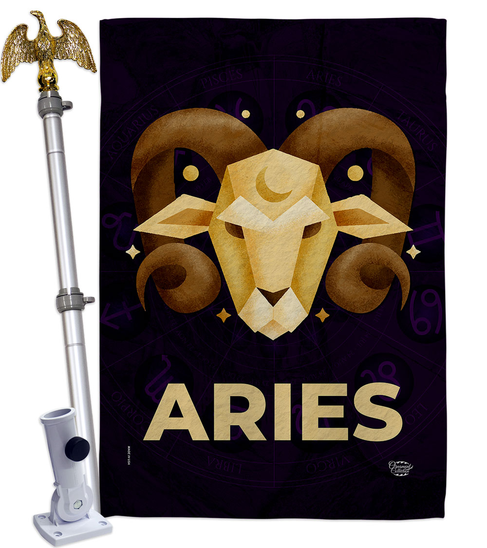 28 x 40 in. Aries House Flag Set Interests Zodiac Double-Sided Decorative Vertical Flags & Decoration Banner Garden Yard Gift