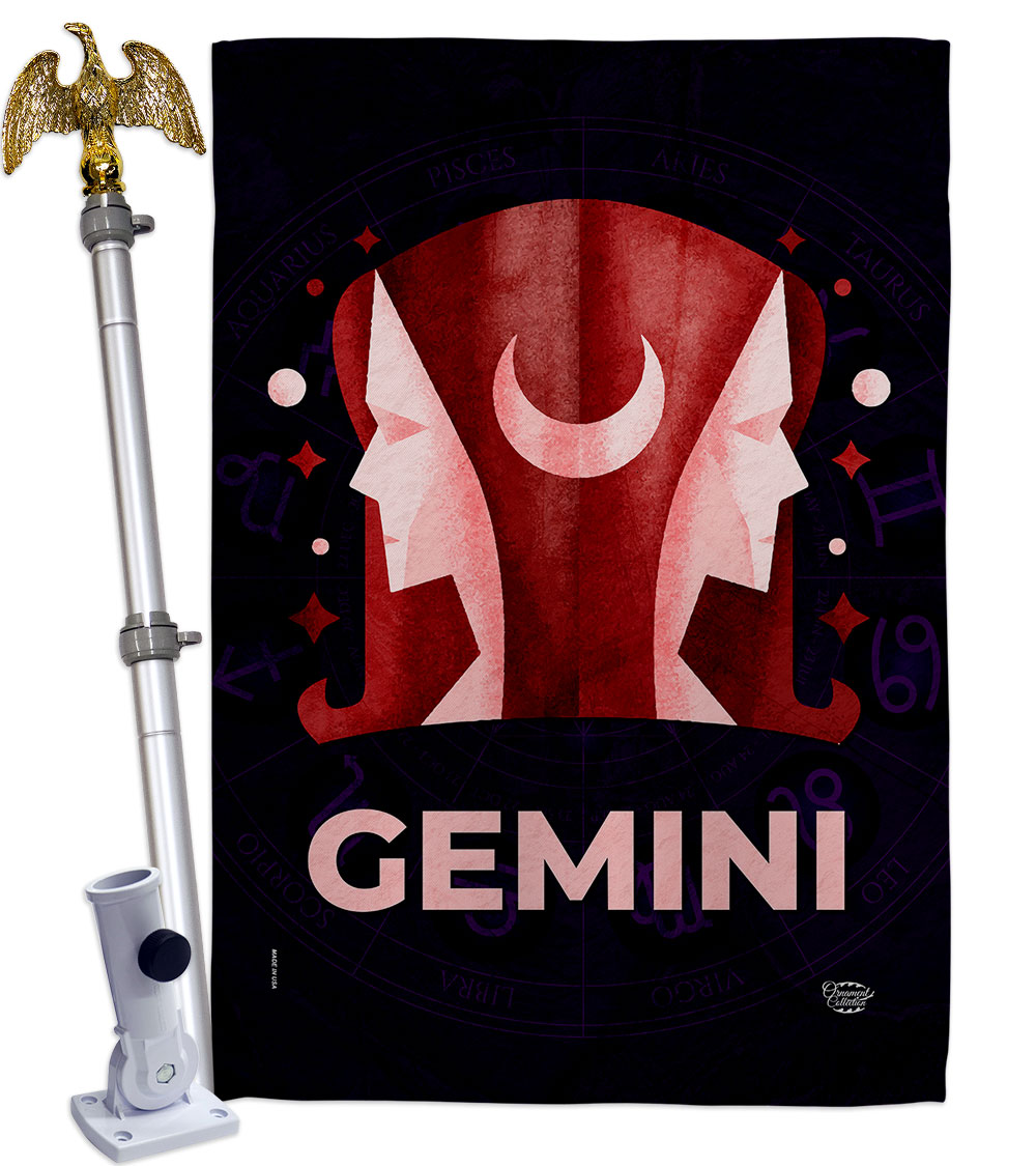 28 x 40 in. Gemini House Flag Set Interests Zodiac Double-Sided Decorative Vertical Flags & Decoration Banner Garden Yard Gift