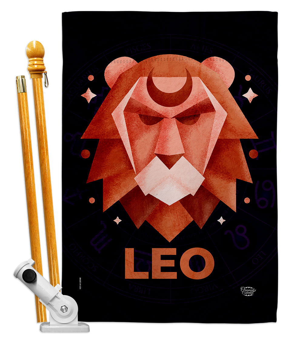 28 x 40 in. Leo House Flag Set Interests Zodiac Double-Sided Decorative Vertical Flags & Decoration Banner Garden Yard Gift