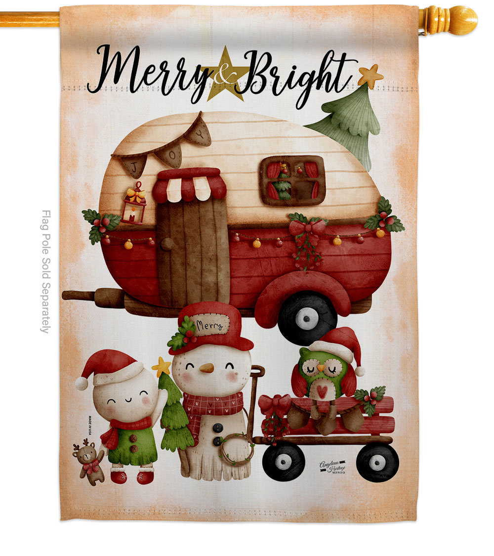 28 x 40 in. Winter Camping Bright House Flag Wintertime Christmas Double-Sided Decorative Vertical Flags Decoration Banner Garden Yard Gift
