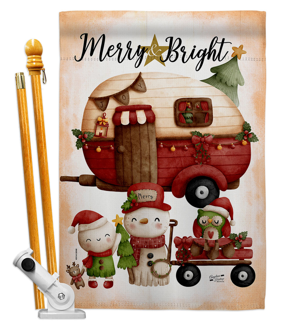 28 x 40 in. Winter Camping Bright House Flag Set Wintertime Christmas Double-Sided Decorative Vertical Flags & Decoration Banner Garden Yard Gift