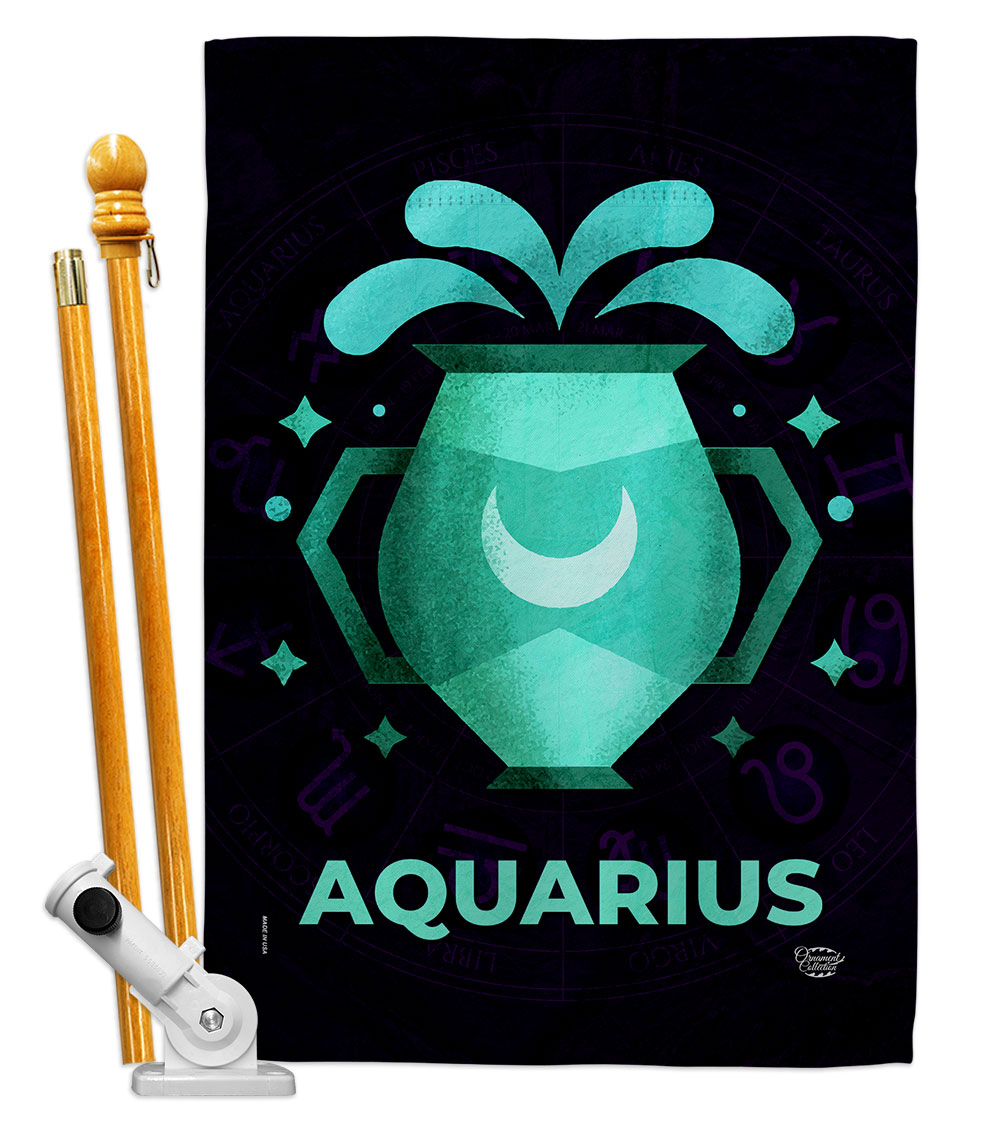28 x 40 in. Aquarius House Flag Set Interests Zodiac Double-Sided Decorative Vertical Flags & Decoration Banner Garden Yard Gift