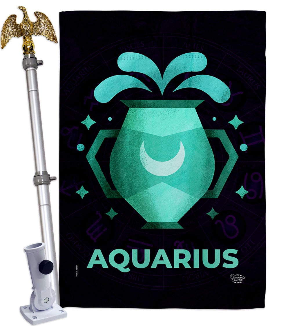 28 x 40 in. Aquarius House Flag Set Interests Zodiac Double-Sided Decorative Vertical Flags & Decoration Banner Garden Yard Gift