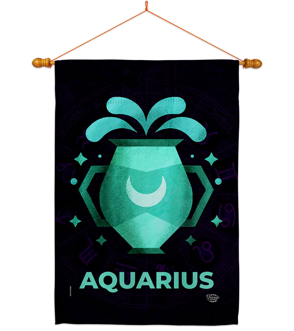 28 x 40 in. Aquarius House Flag Set Interests Zodiac Double-Sided Decorative Vertical Flags & Decoration Banner Garden Yard Gift
