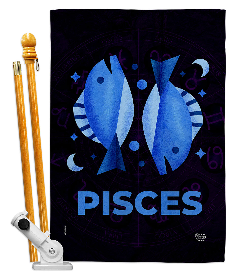 28 x 40 in. Pisces House Flag Set Interests Zodiac Double-Sided Decorative Vertical Flags & Decoration Banner Garden Yard Gift