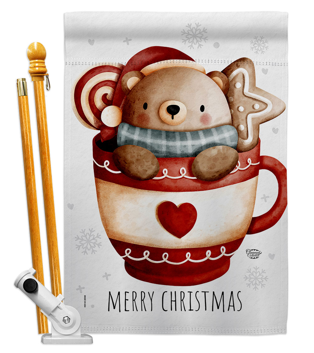 28 x 40 in. Beary Hot Coco House Flag Set Wintertime Christmas Double-Sided Decorative Vertical Flags & Decoration Banner Garden Yard Gift