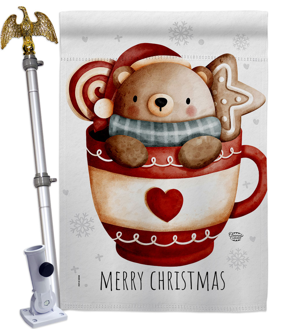 28 x 40 in. Beary Hot Coco House Flag Set Wintertime Christmas Double-Sided Decorative Vertical Flags & Decoration Banner Garden Yard Gift