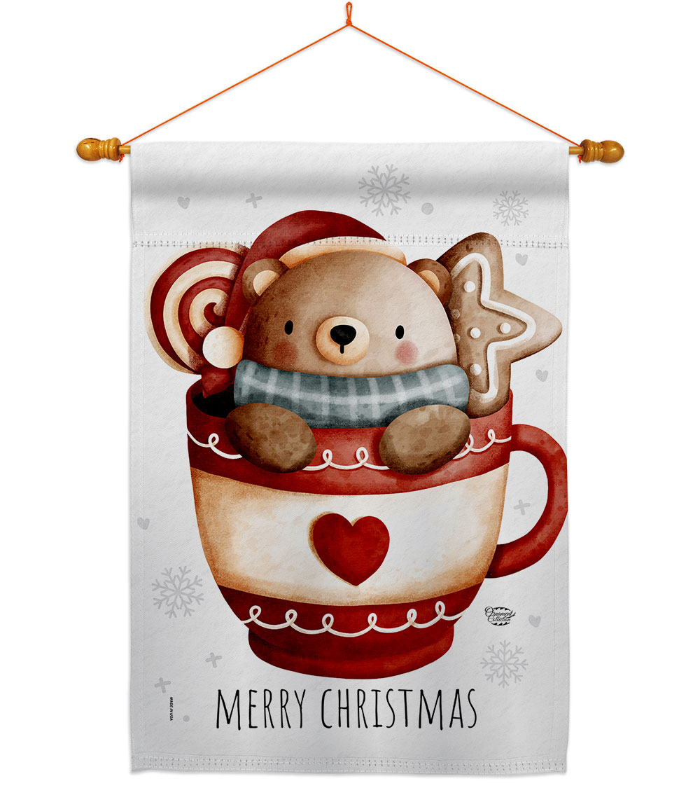 28 x 40 in. Beary Hot Coco House Flag Set Wintertime Christmas Double-Sided Decorative Vertical Flags & Decoration Banner Garden Yard Gift
