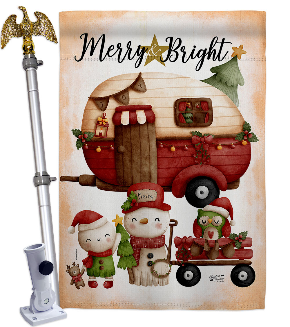 28 x 40 in. Winter Camping Bright House Flag Set Wintertime Christmas Double-Sided Decorative Vertical Flags & Decoration Banner Garden Yard Gift