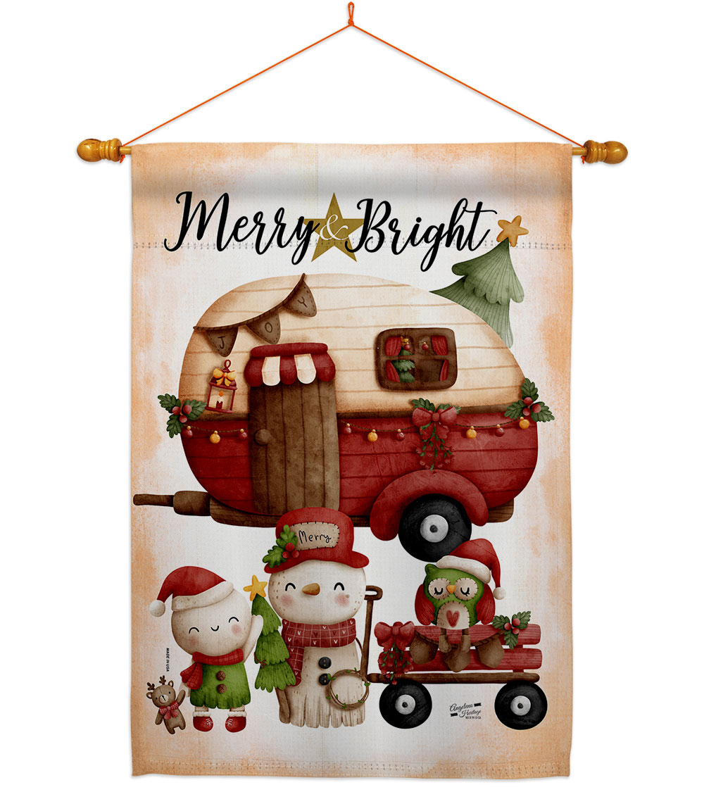 28 x 40 in. Winter Camping Bright House Flag Set Wintertime Christmas Double-Sided Decorative Vertical Flags & Decoration Banner Garden Yard Gift