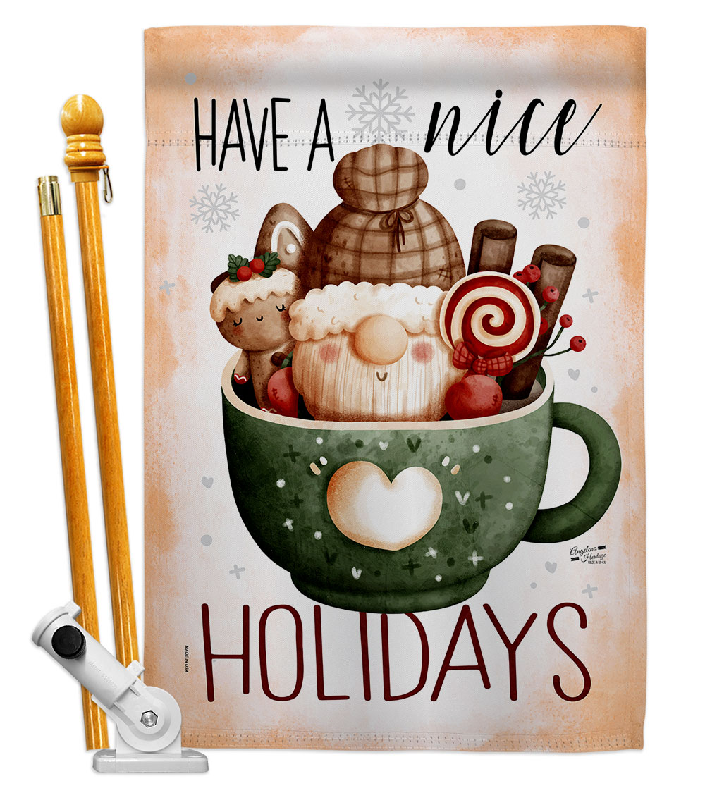 28 x 40 in. Hot Coco Gnome House Flag Set Wintertime Winter Wonderland Double-Sided Decorative Vertical Flags & Decoration Banner Garden Yard Gift
