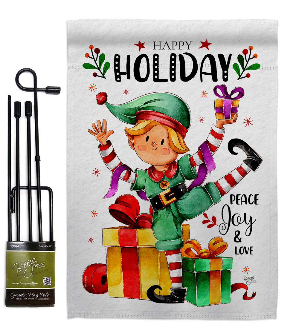 13 x 18.5 in. Elf Holiday Garden Flag Set for Wintertime Christmas Double-Sided Decorative Vertical Flags & House Decoration Banner Yard Gift