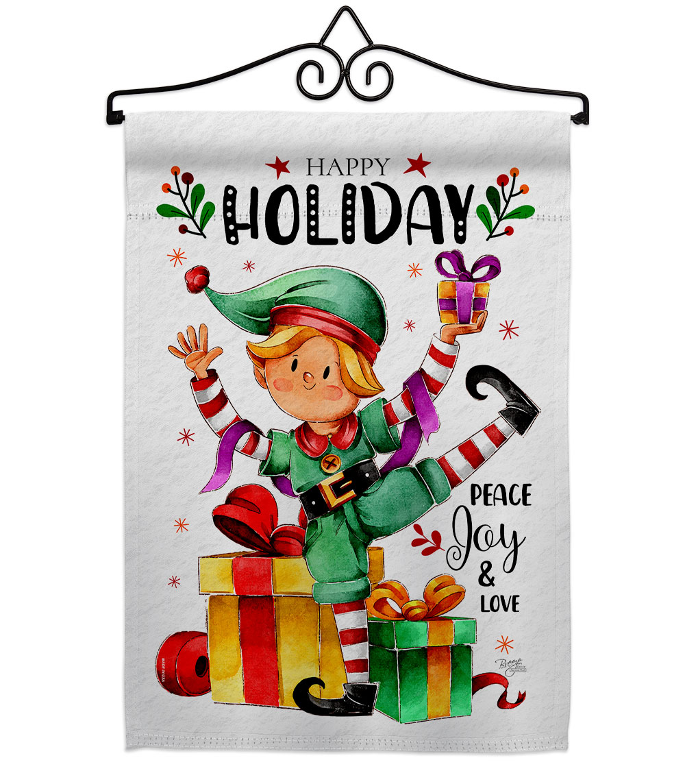 13 x 18.5 in. Elf Holiday Garden Flag Set for Wintertime Christmas Double-Sided Decorative Vertical Flags & House Decoration Banner Yard Gift