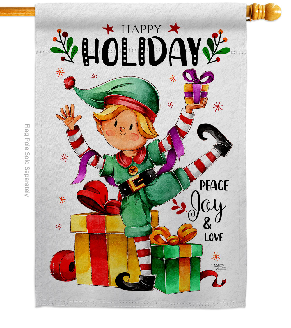 28 x 40 in. Elf Holiday House Flag Wintertime Christmas Double-Sided Decorative Vertical Flags Decoration Banner Garden Yard Gift
