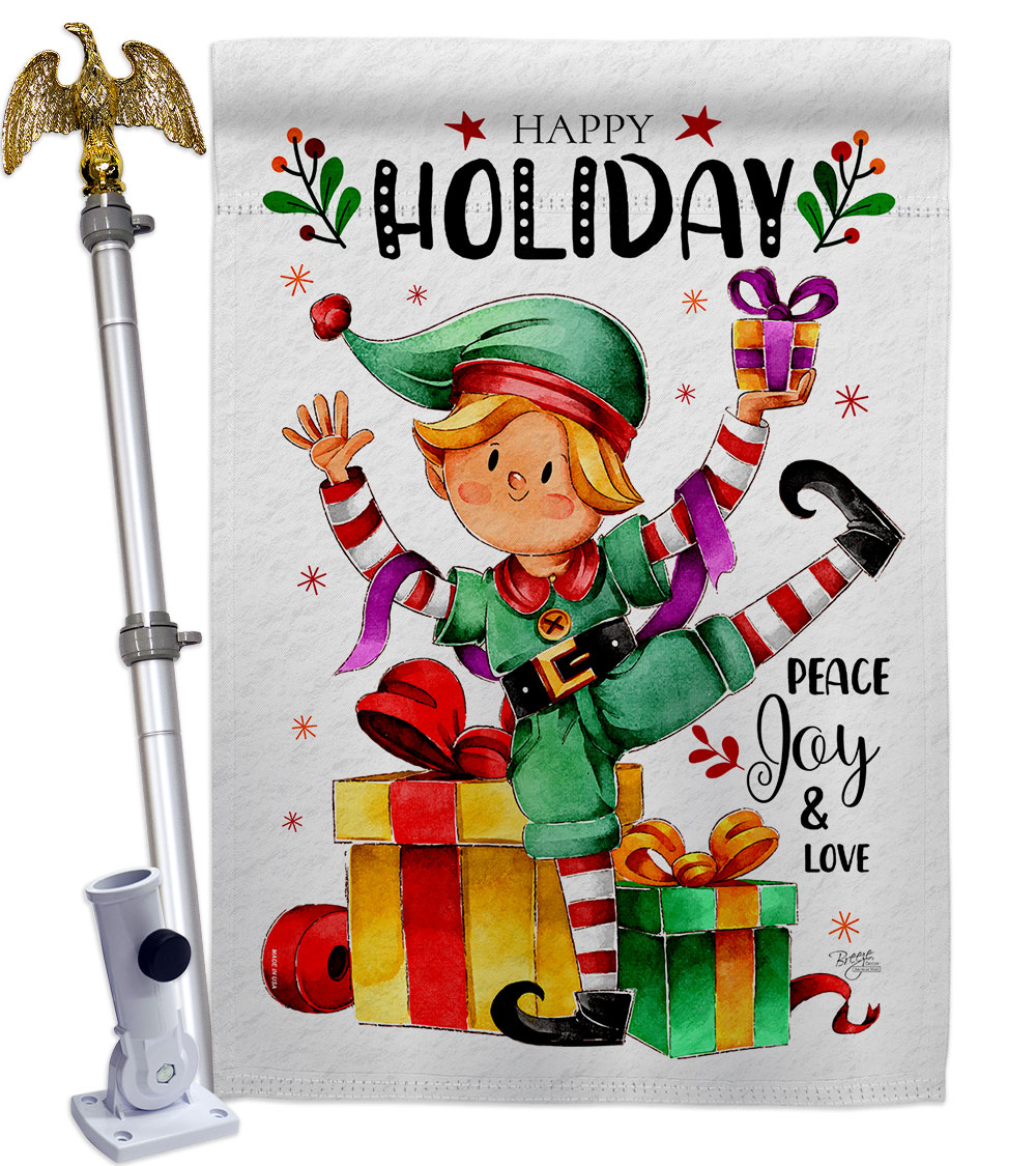 28 x 40 in. Elf Holiday House Flag Set Wintertime Christmas Double-Sided Decorative Vertical Flags & Decoration Banner Garden Yard Gift