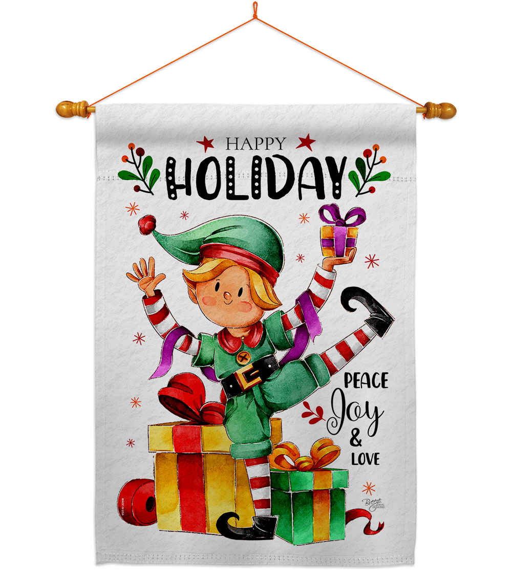 28 x 40 in. Elf Holiday House Flag Set Wintertime Christmas Double-Sided Decorative Vertical Flags & Decoration Banner Garden Yard Gift
