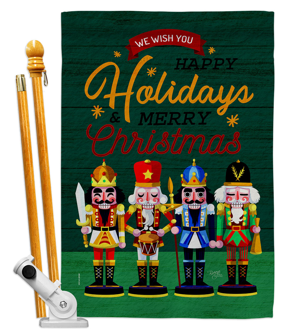 28 x 40 in. Nutcracker Holiday House Flag Set Wintertime Christmas Double-Sided Decorative Vertical Flags & Decoration Banner Garden Yard Gift