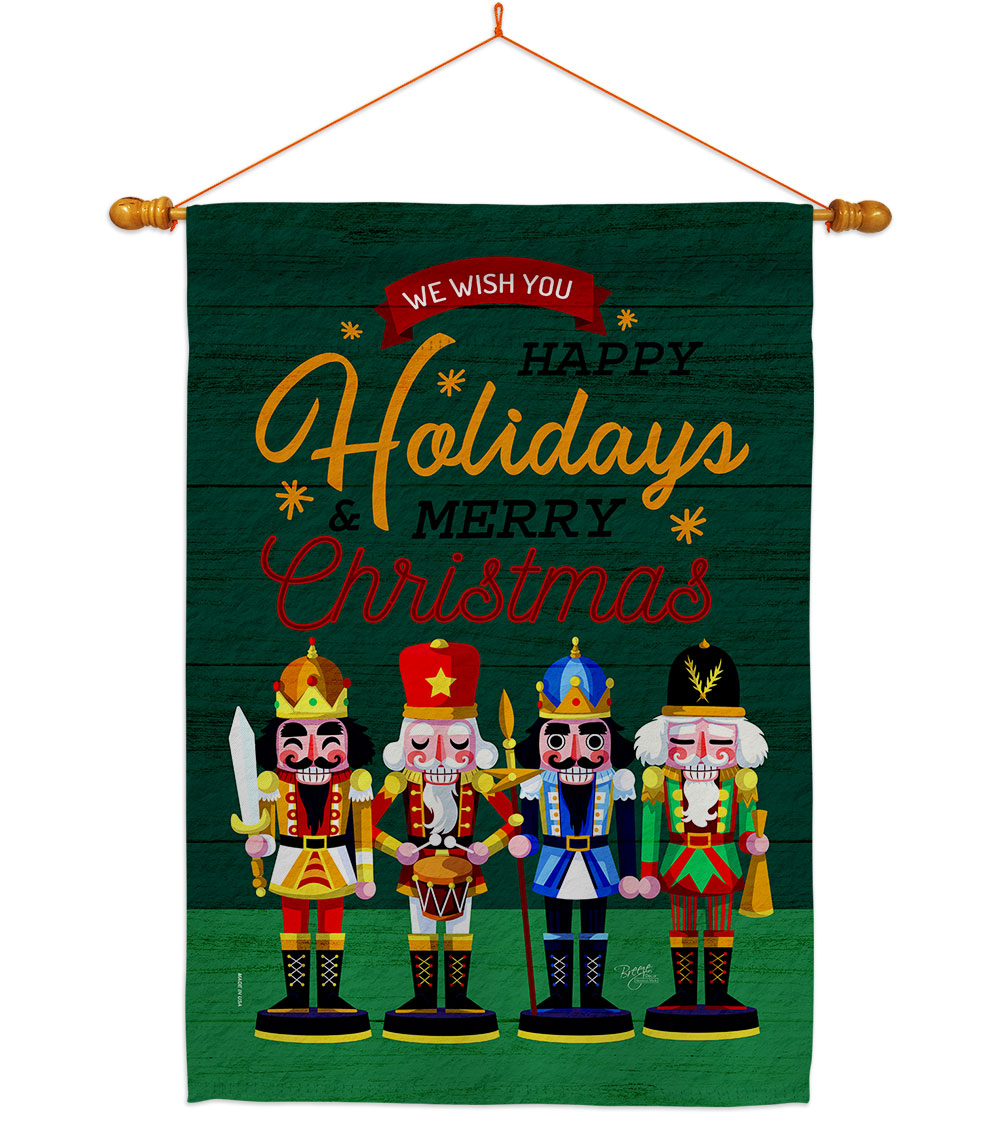 28 x 40 in. Nutcracker Holiday House Flag Set Wintertime Christmas Double-Sided Decorative Vertical Flags & Decoration Banner Garden Yard Gift