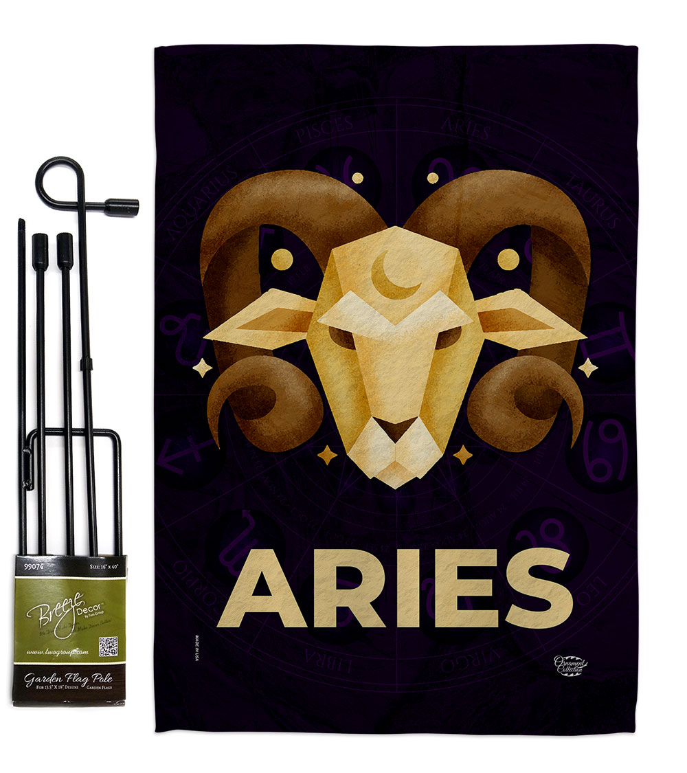 13 x 18.5 in. Aries Garden Flag Set for Interests Zodiac Double-Sided Decorative Vertical Flags & House Decoration Banner Yard Gift