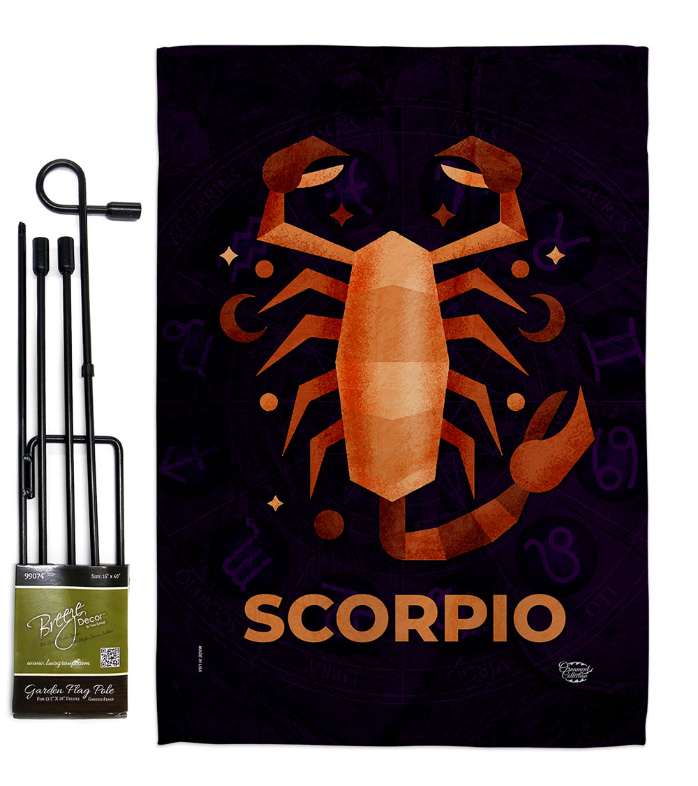 GS190030-BO 13 x 18.5 in. Scorpio Garden Flag Set for Interests Zodiac Double-Sided Decorative Vertical Flags & House Decoration Banner Yard Gift