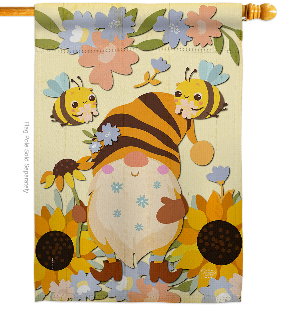 Blooming Gnome Friends Double-Sided Garden Decorative House Flag, Multi Color