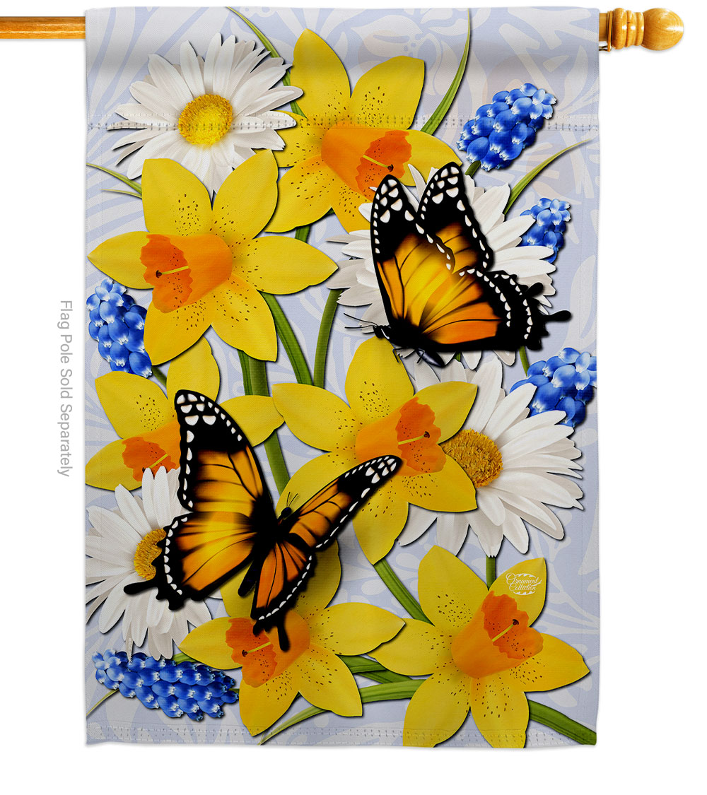 Daffodil Butterflies Friends Double-Sided Garden Decorative House Flag, Multi Color