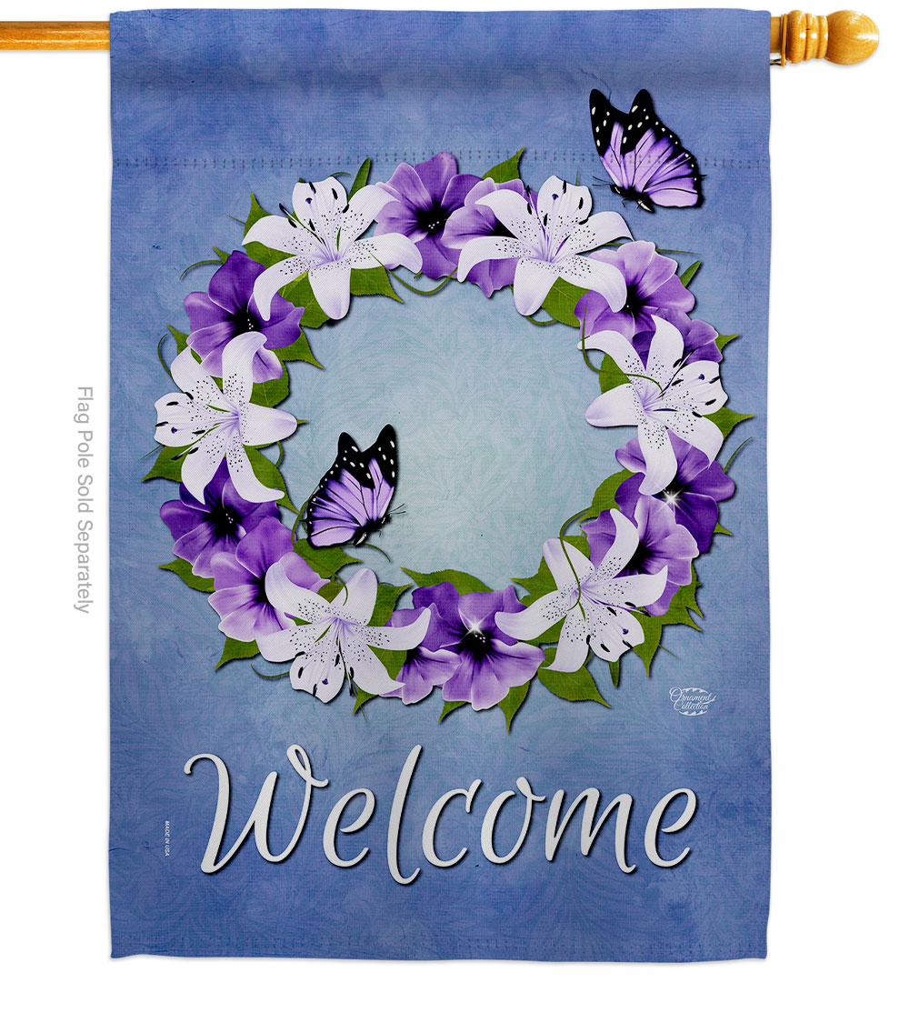 Lily Wreath Floral Double-Sided Garden Decorative House Flag, Multi Color