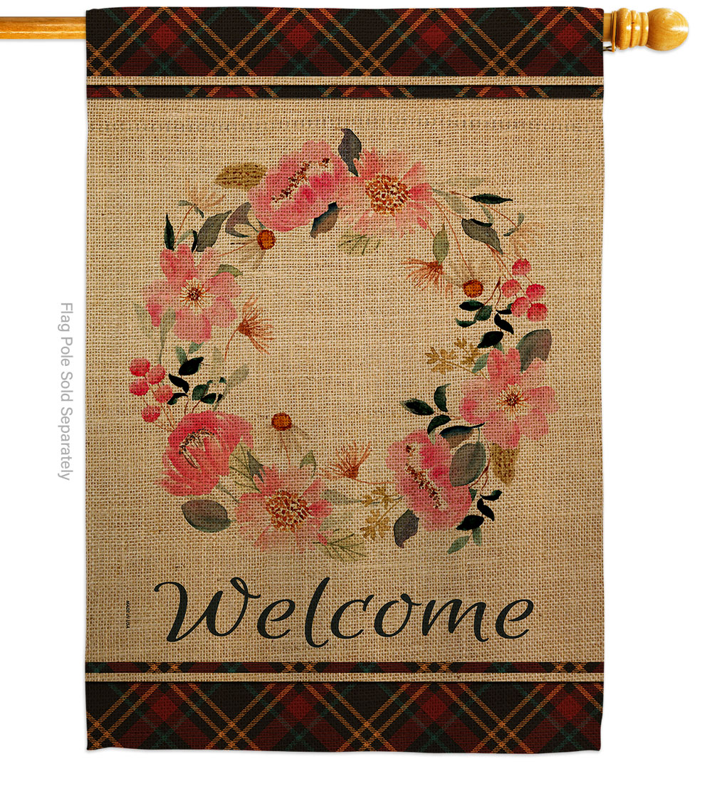 Welcome Wreath Floral Double-Sided Garden Decorative House Flag, Multi Color