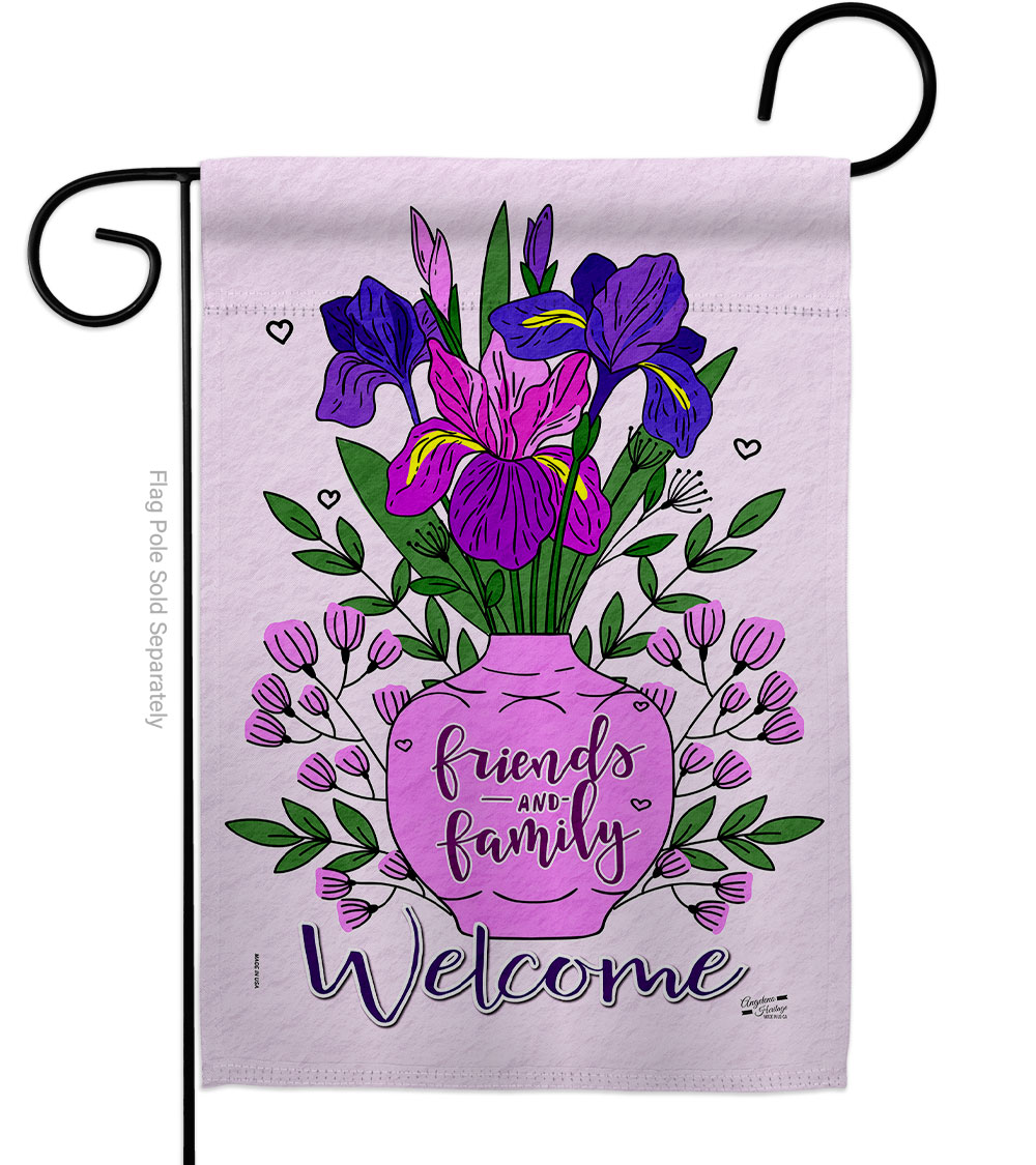 G135494-BO Welcome Irises Floral Double-Sided Decorative Garden Flag, Multi Color