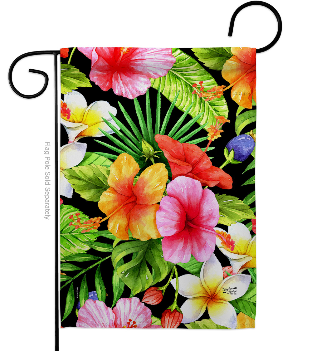 G135550-BO Hibiscus Bush Floral Double-Sided Decorative Garden Flag, Multi Color