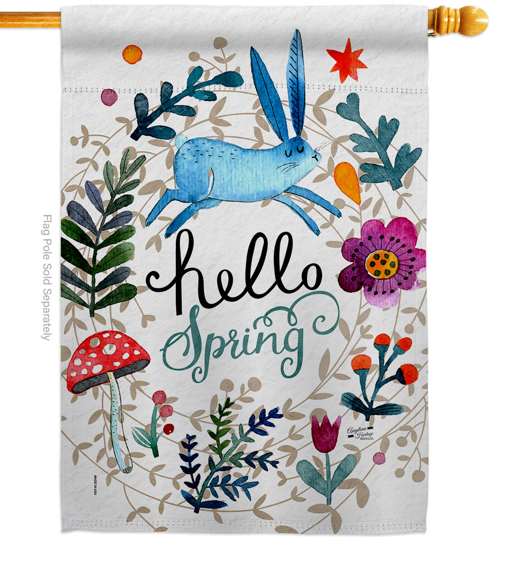 Hello Spring Floral Double-Sided Garden Decorative House Flag, Multi Color