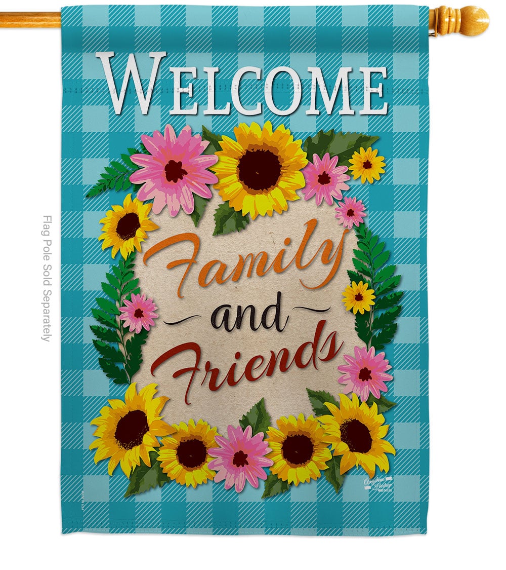 H137033-BO Welcome Family & Friends Floral Double-Sided Garden Decorative House Flag, Multi Color